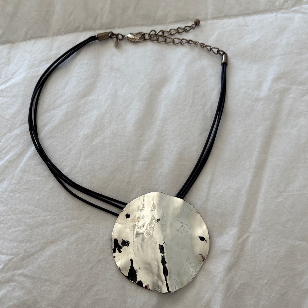 Silver Pendant Necklace with Black Cord